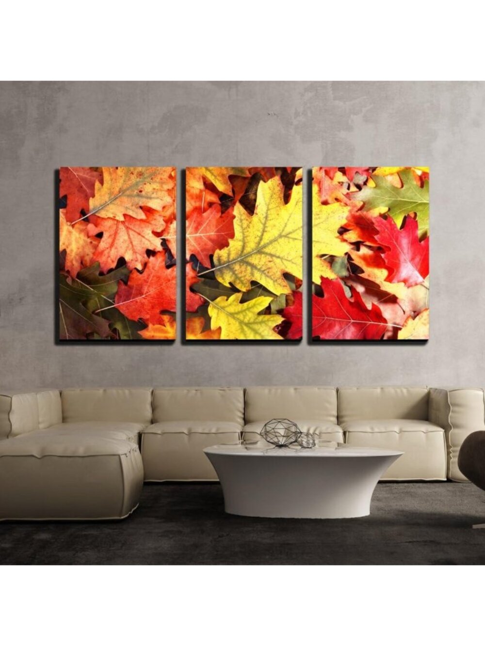 Colorful Autumn Tree Leaves Canvas Art Set - Modern 3-Piece Wall Decor, Ready to
